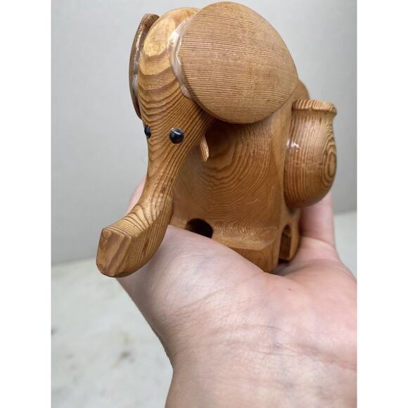 Hand Carved Wood Elephant Toothpick Holder Figurine Handpainted Maracas Trinket - Picture 7 of 11